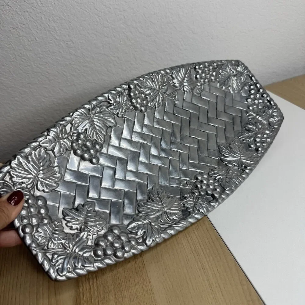 Vintage Lenox Grape Weave Metal Serveware Bread Tray Platter Dish 14.5”x7”